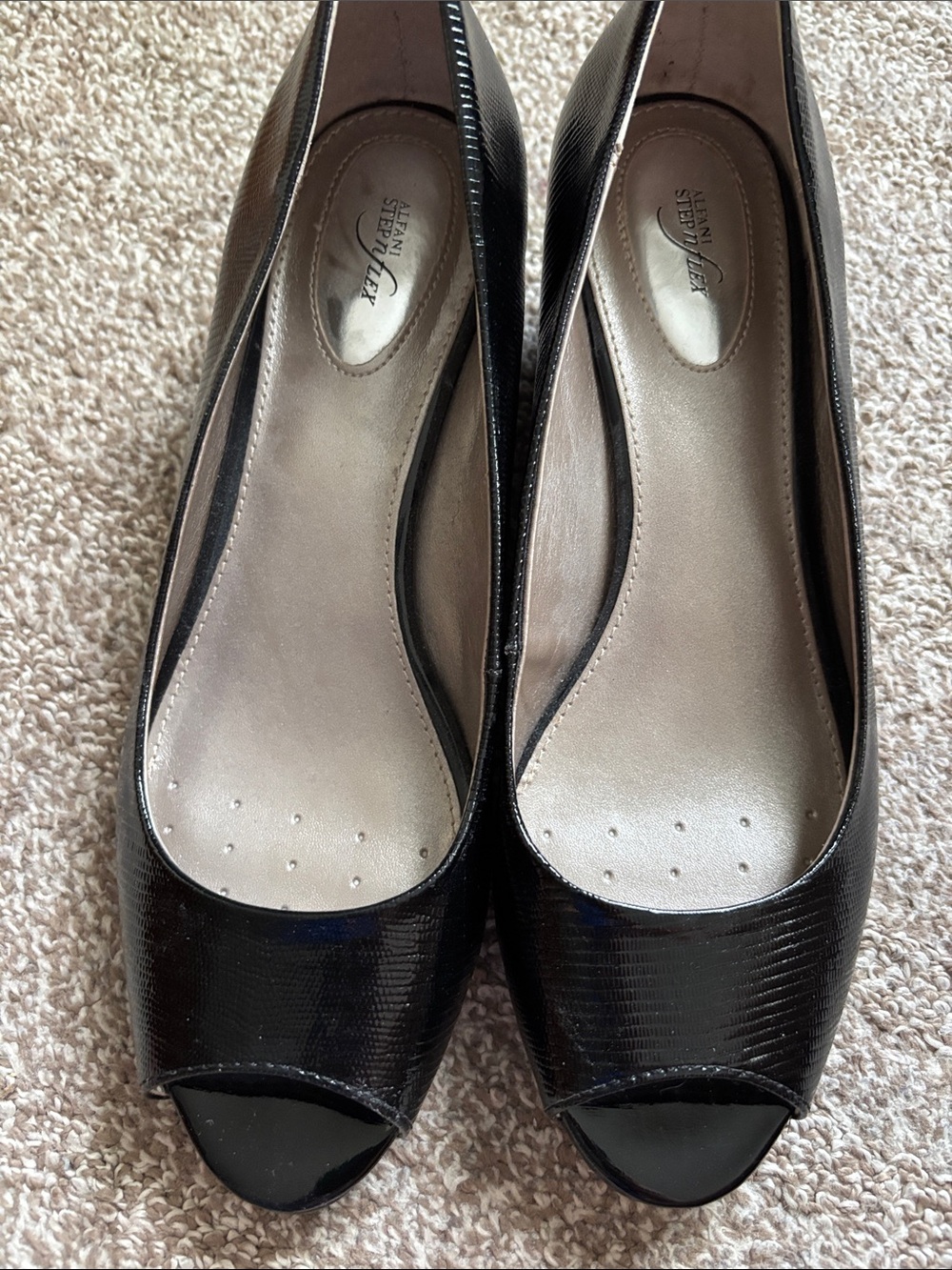 Alfani Step n Flex Black Peep-Toe Textured Heels size